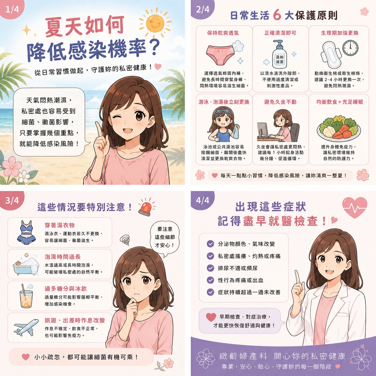 夏天如何降低私密感染機率?四格衛教漫畫